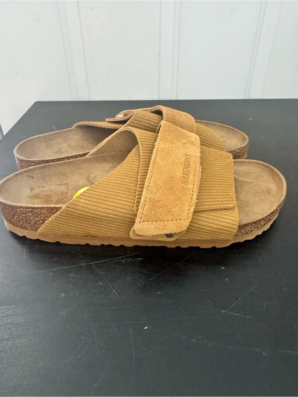Birkenstock Kyoto Suede Embossed Corduroy Slide Sandals Cork Brown 42 US 9-9.5